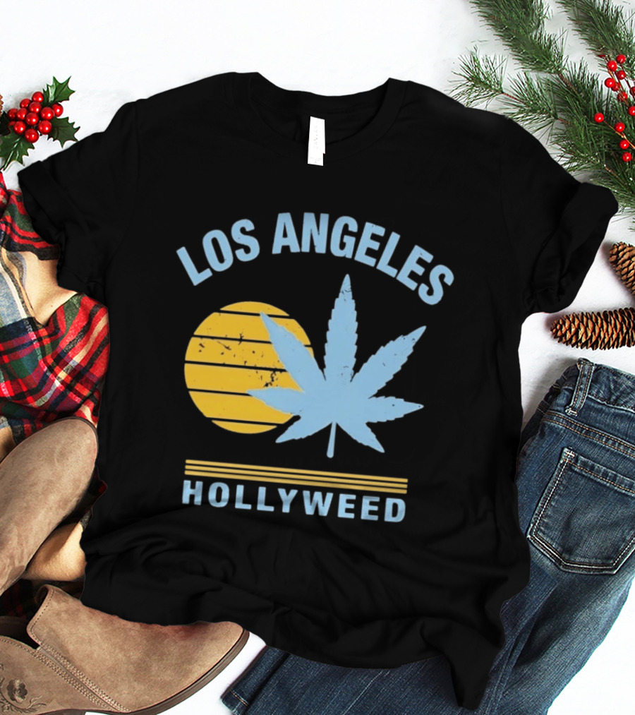 Los Angeles Hollyweed Cannabis Leaf Sunburst T-Shirt