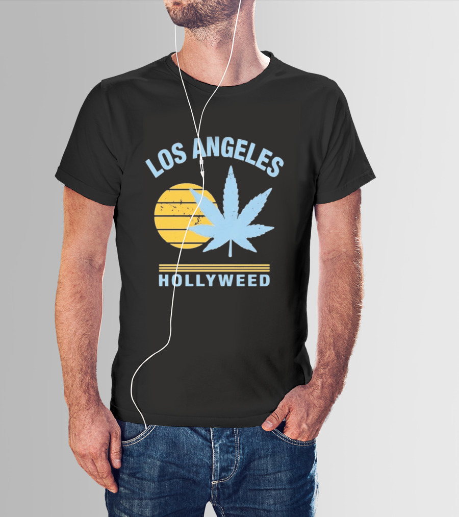 Los Angeles Hollyweed Cannabis Leaf Sunburst T-Shirt