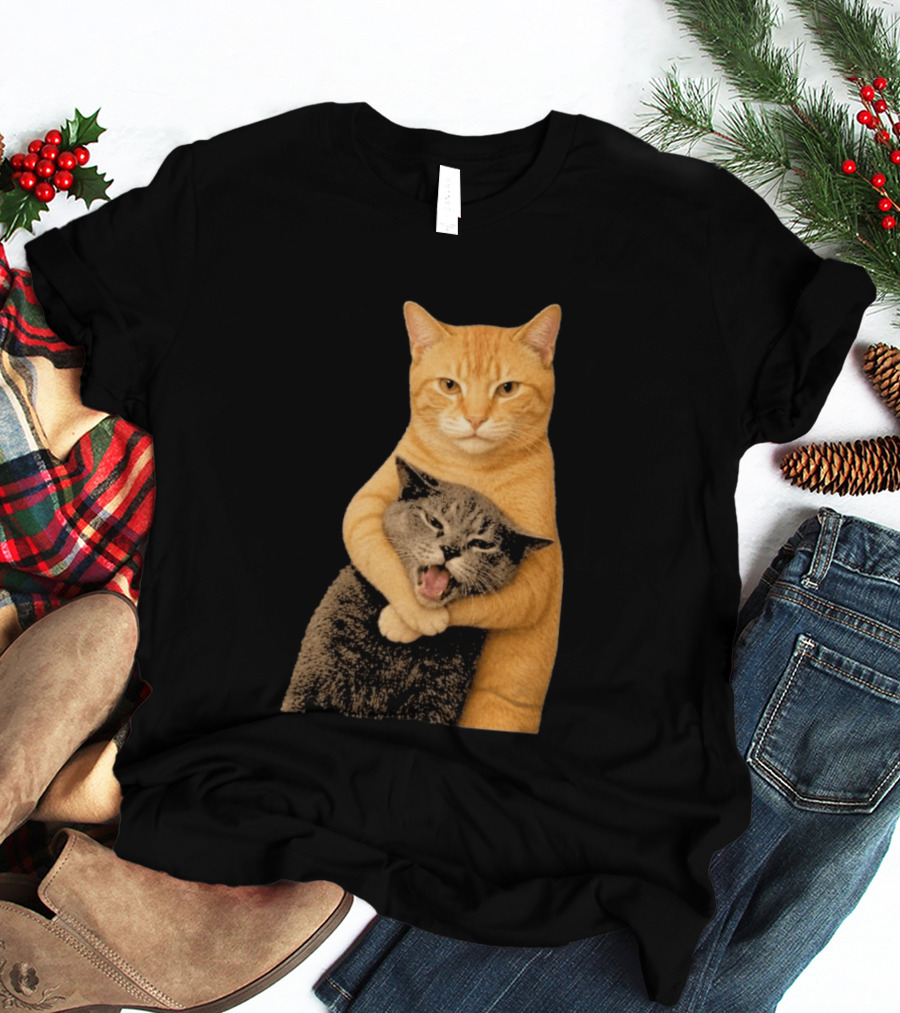 Cat Fight Meme Hugging Cats Funny Pet Lovers T-Shirt