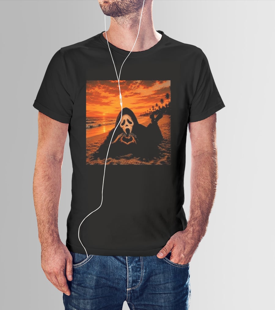 Ghostface Heart Hands Beach Sunset Halloween 2026 T-Shirt