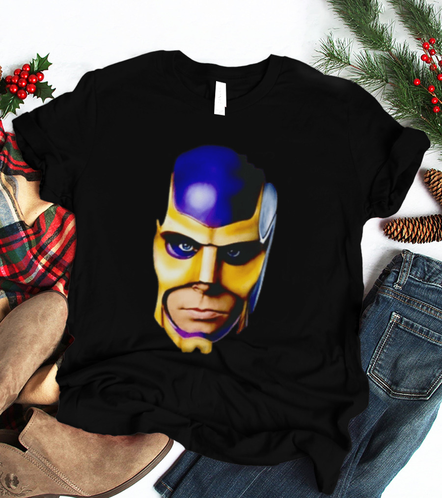 Realistic Painted Purple Gold Superhero Mask Face Close Up T-Shirt