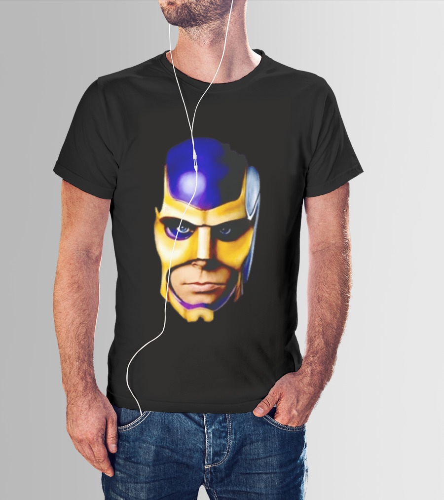Realistic Painted Purple Gold Superhero Mask Face Close Up T-Shirt