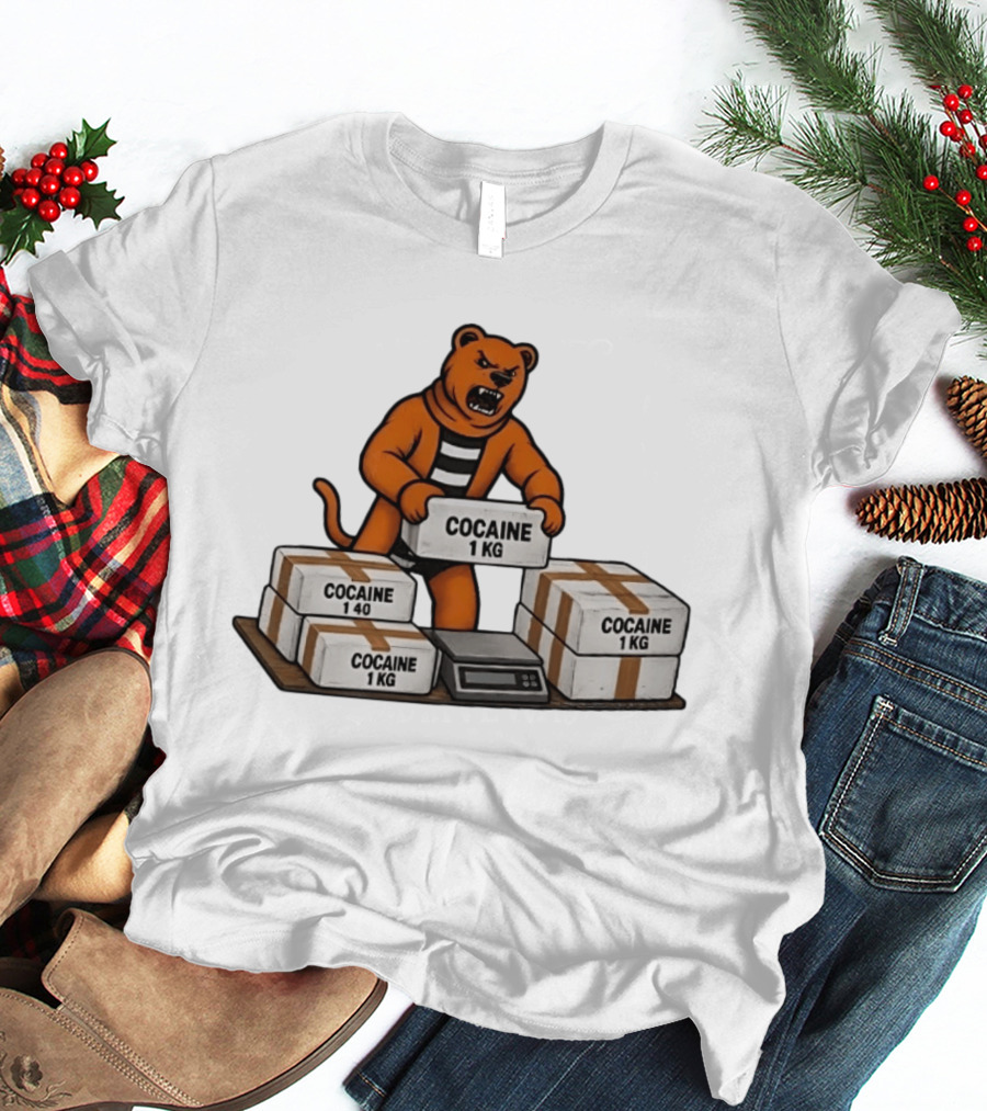 Angry Bear Holding Cocaine 1KG Bricks Meme T-Shirt