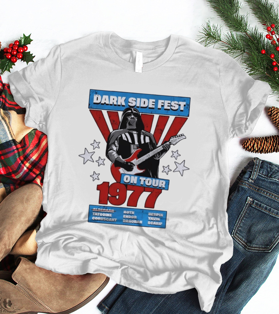 Darth Vader Dark Side Fest On Tour 1977 Tatooine Coruscant Hoth Endor Dagobah Bespin Yavin Scarif T-Shirt