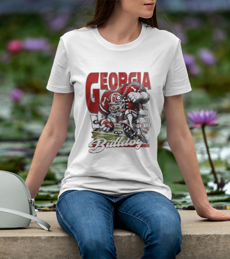 Georgia Bulldogs Football Cartoon Running Home Of The Bulldogs T-Shirt