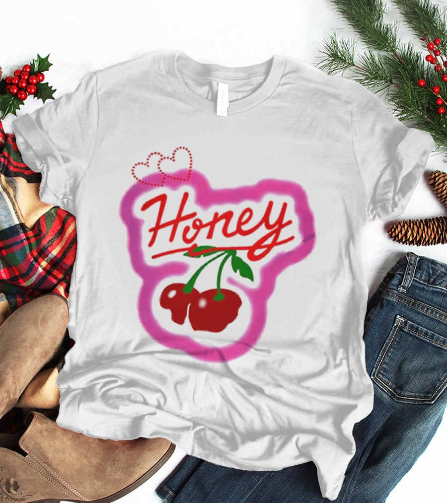 Honey Cherry Fruit Hearts Pink Neon T-Shirt