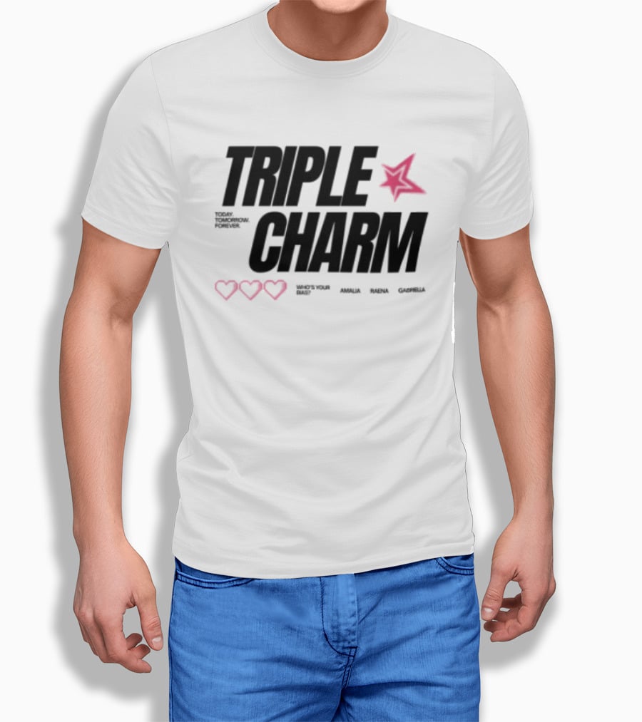 Triple Charm White Hearts Pink Star T-Shirt