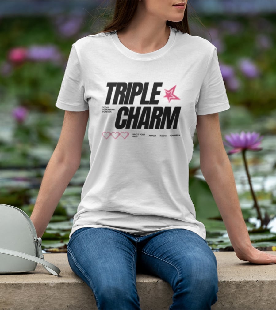 Triple Charm White Hearts Pink Star T-Shirt