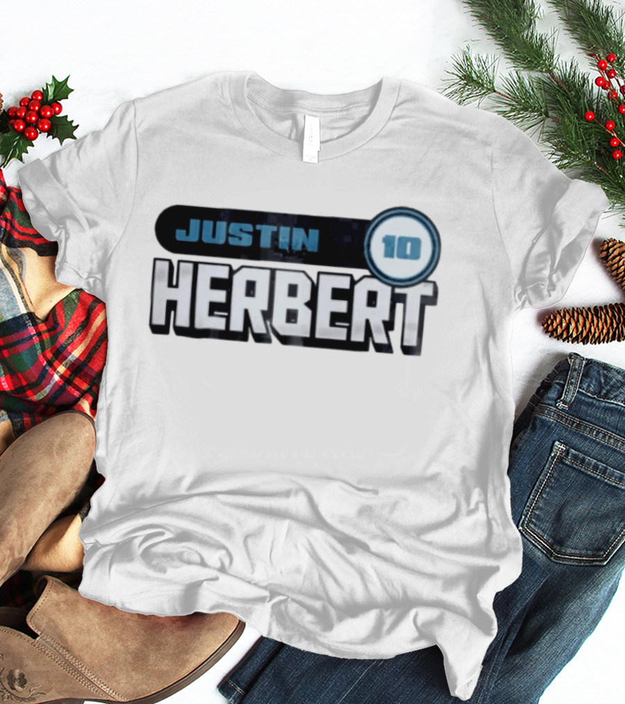 Justin Herbert 10 Blue Rounded Number Block T-Shirt