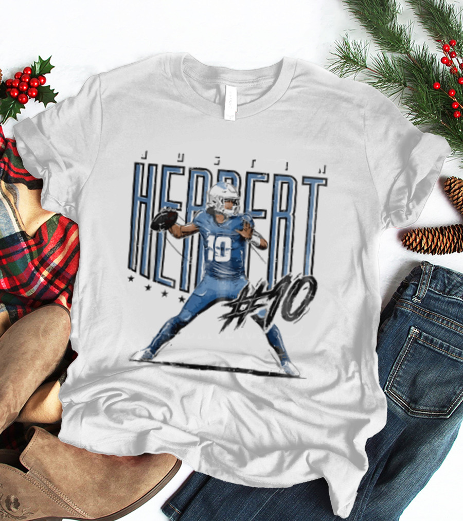 Justin Herbert 10 Quarterback Football Stars Distressed Sketch T-Shirt