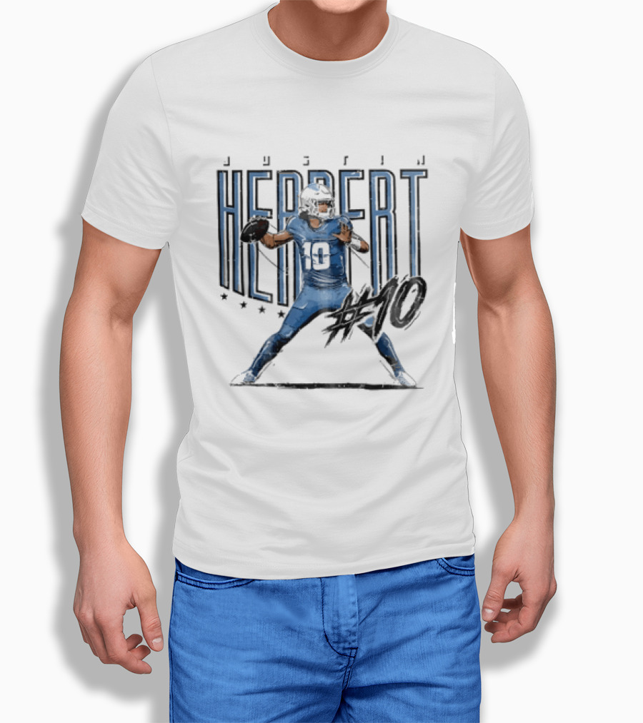 Justin Herbert 10 Quarterback Football Stars Distressed Sketch T-Shirt