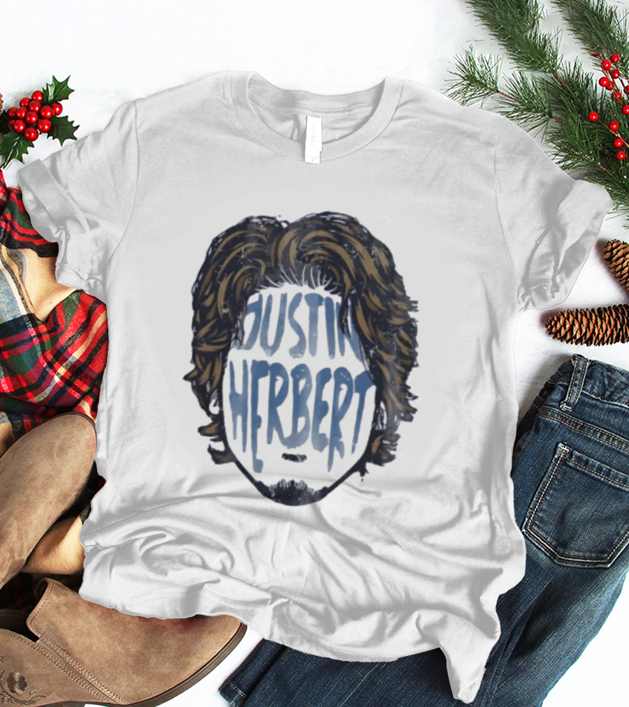 Justin Herbert Distressed Long Hair Beard Head T-Shirt