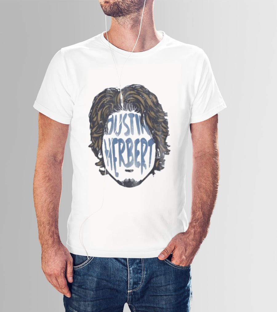 Justin Herbert Distressed Long Hair Beard Head T-Shirt