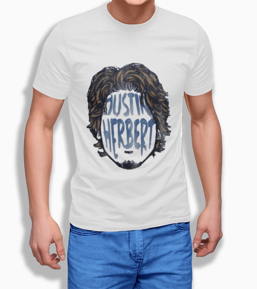 Justin Herbert Distressed Long Hair Beard Head T-Shirt