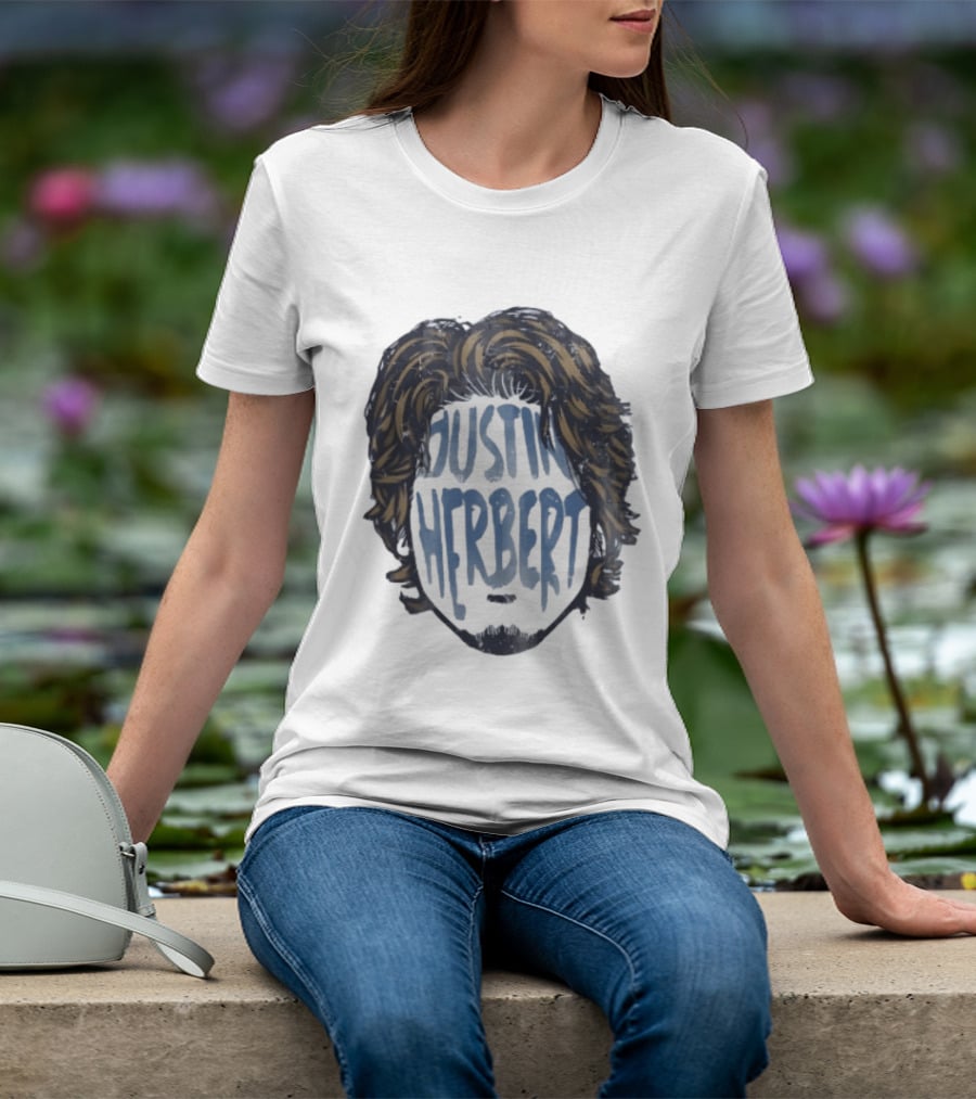 Justin Herbert Distressed Long Hair Beard Head T-Shirt