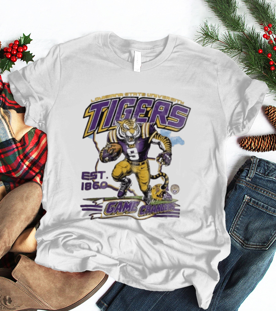 Louisiana State University Tigers Game Changers Est 1860 Football Running Map T-Shirt