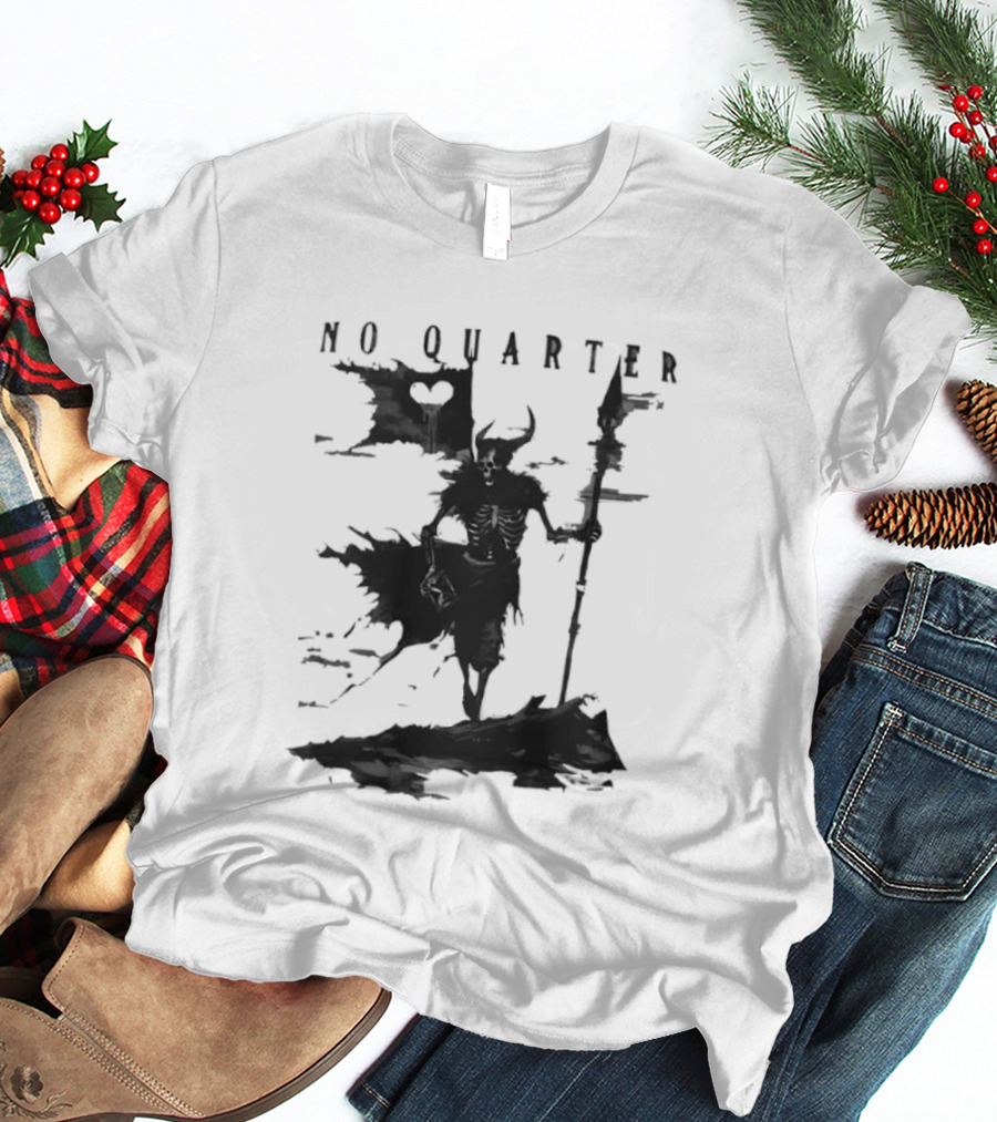 No Quarter Distressed Skeleton Warrior Dark Fantasy T-Shirt