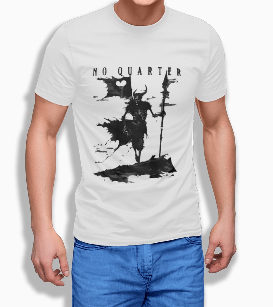 No Quarter Distressed Skeleton Warrior Dark Fantasy T-Shirt