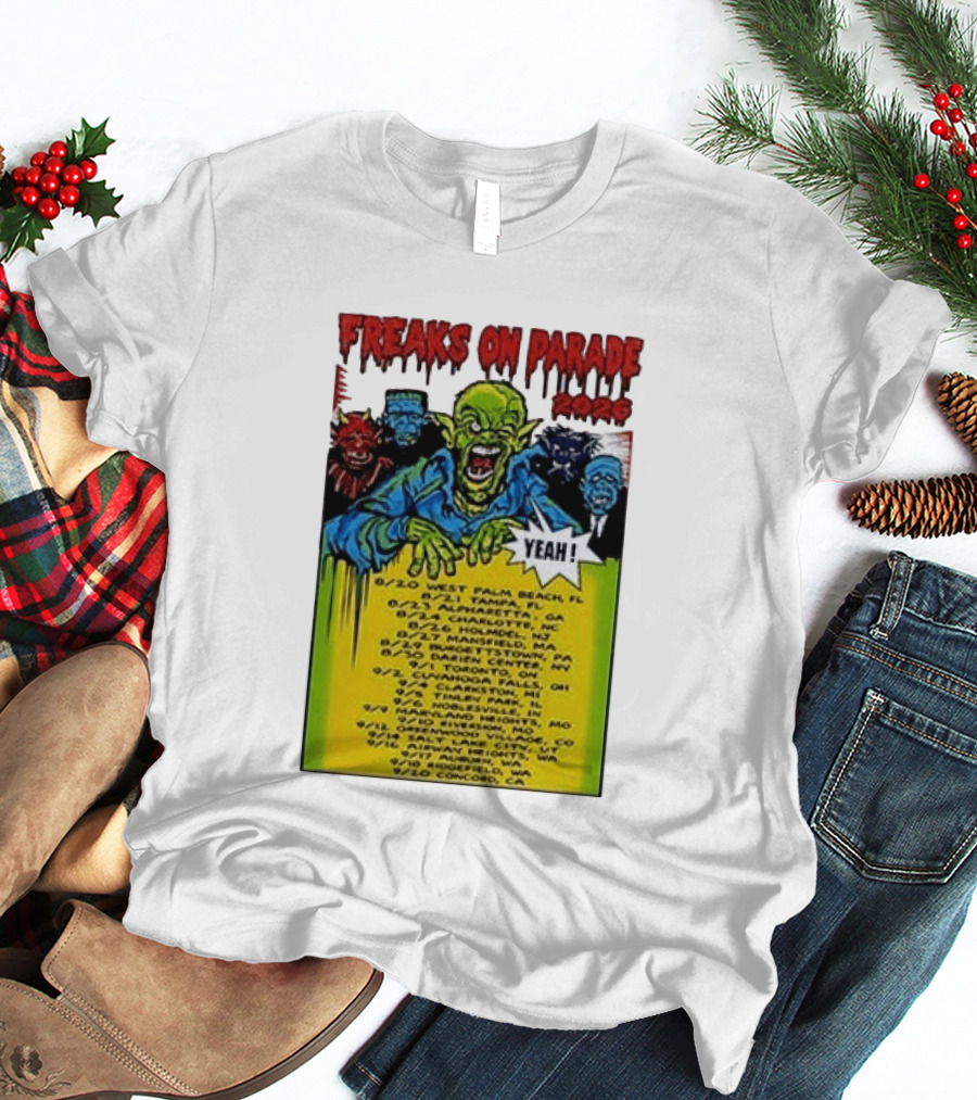 Freaks On Parade Tour 2023 Rob Zombie Dates West Palm Beach Tampa Atlanta Concord T-Shirt