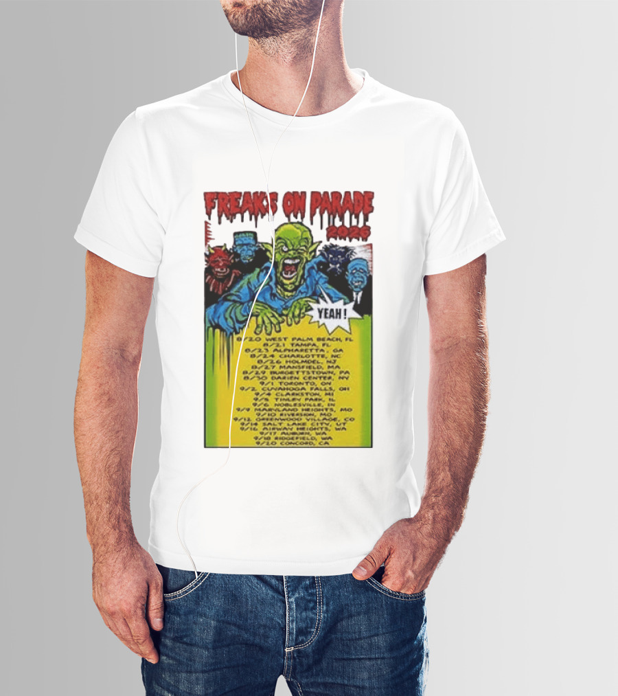 Freaks On Parade Tour 2023 Rob Zombie Dates West Palm Beach Tampa Atlanta Concord T-Shirt