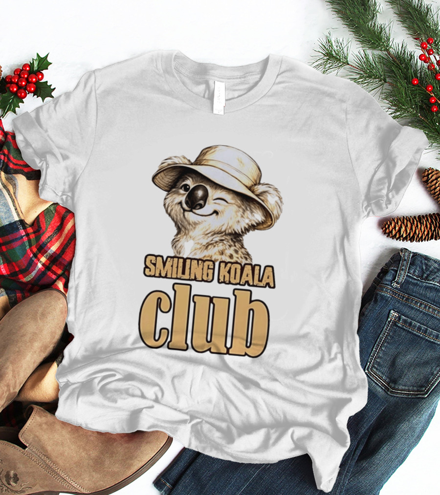 Smiling Koala Club Animal Wildlife Winking Koala Wearing Hat T-Shirt