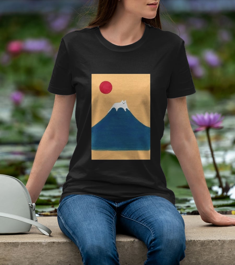 Meow Fuji Cat With Red Sun Illustration Japan T-Shirt