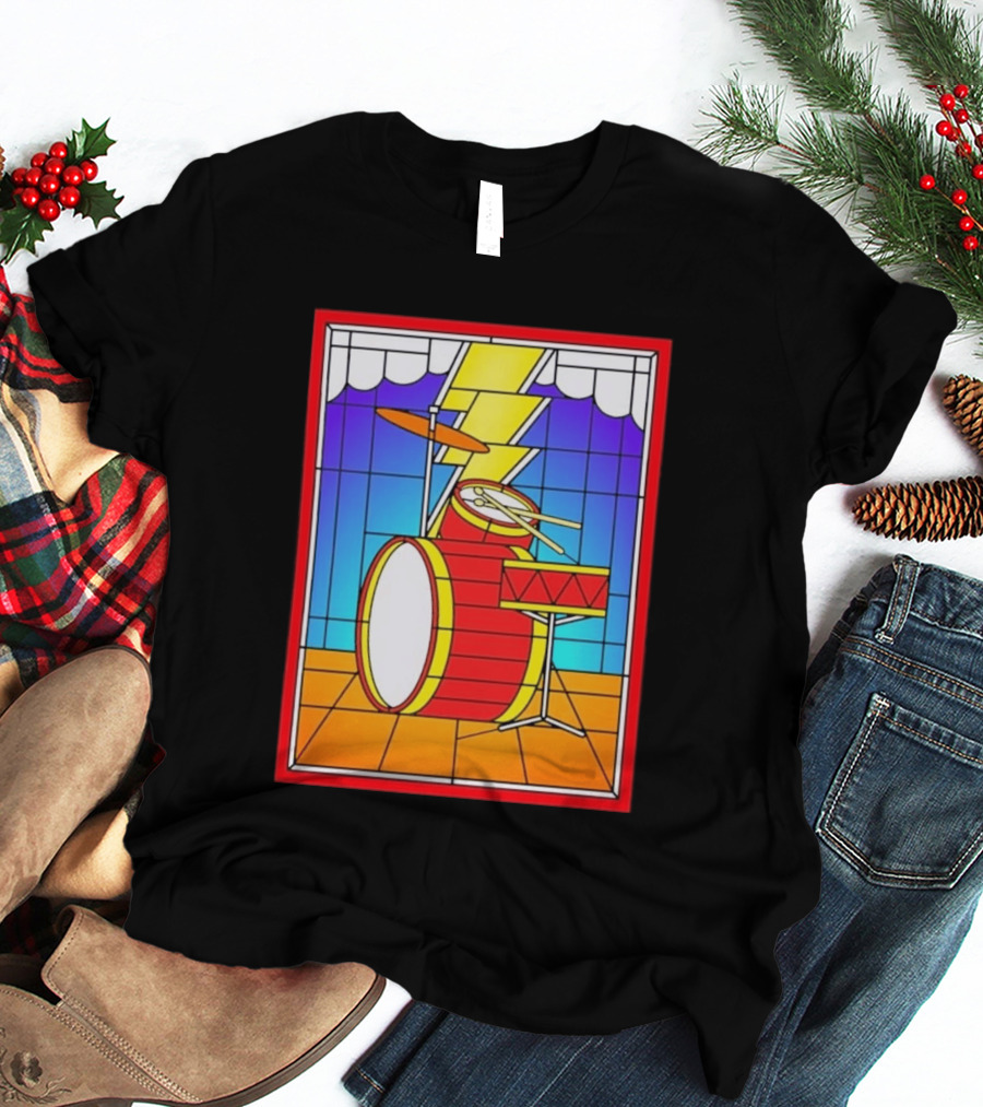 Stained Glass Drum Kit With Lightning Bolt T-Shirt