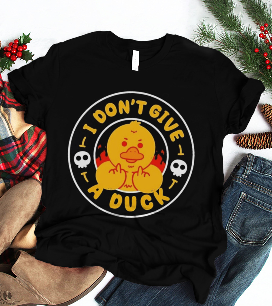 I Don't Give A Duck Angry Yellow Bird Middle Finger Skulls Flames T-Shirt