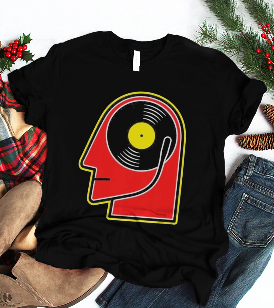 Vinyl Album Head With Record Disc Ear Retro Music T-Shirt