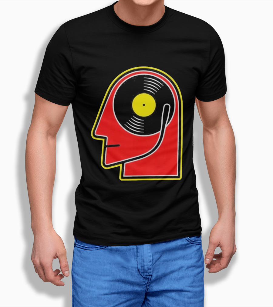 Vinyl Album Head With Record Disc Ear Retro Music T-Shirt
