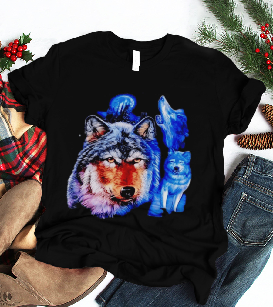 Wild Wolf Pack Moon Night Scene Nature Wildlife Wolves Howling T-Shirt