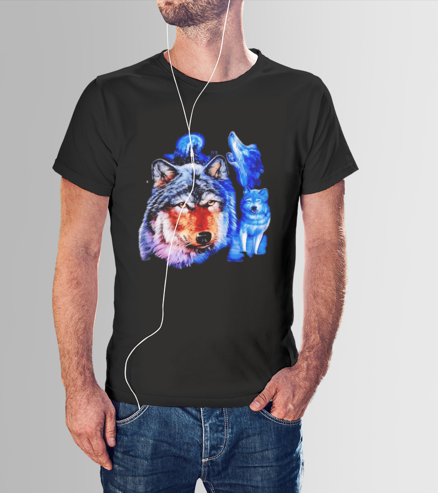 Wild Wolf Pack Moon Night Scene Nature Wildlife Wolves Howling T-Shirt