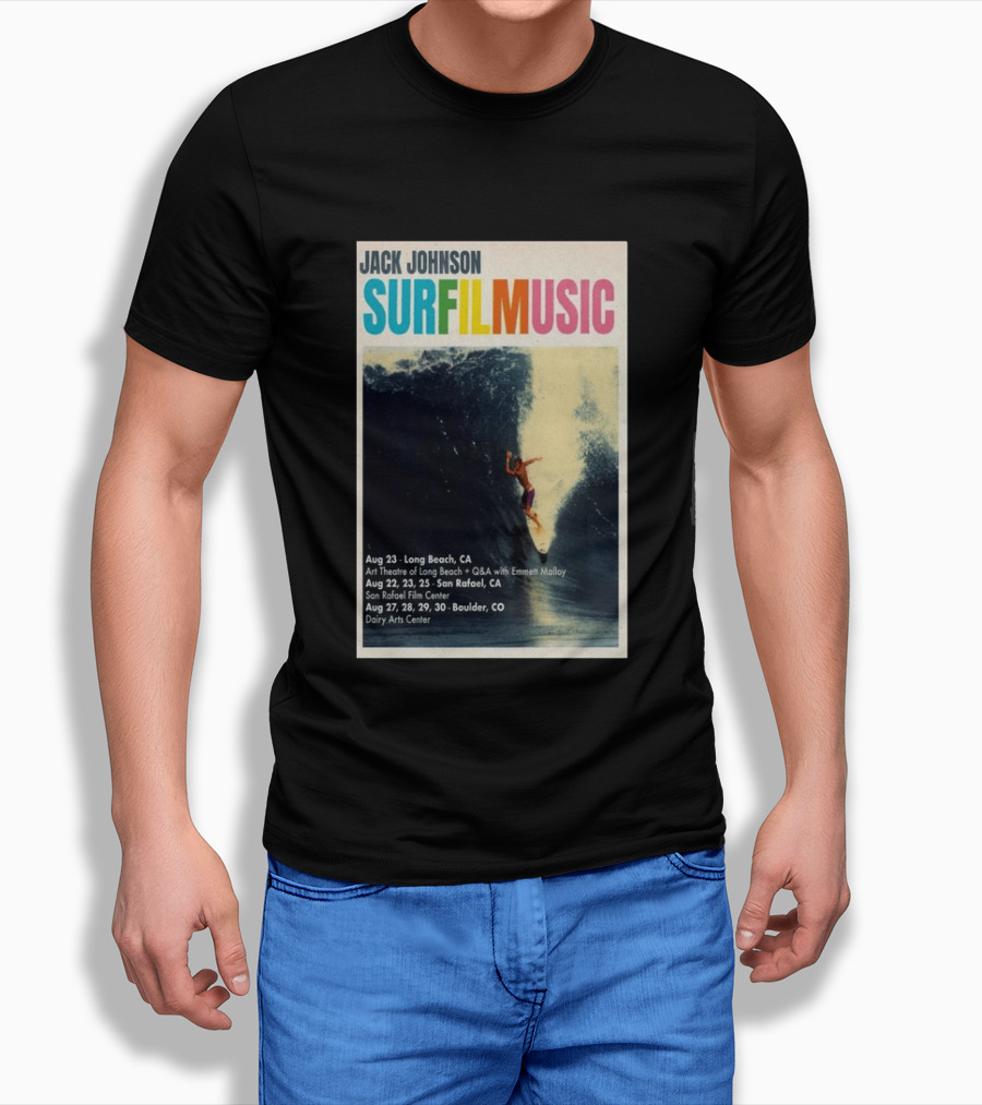 Jack Johnson Surf Film Music Tour Long Beach San Rafael Boulder August 2026 Events T-Shirt