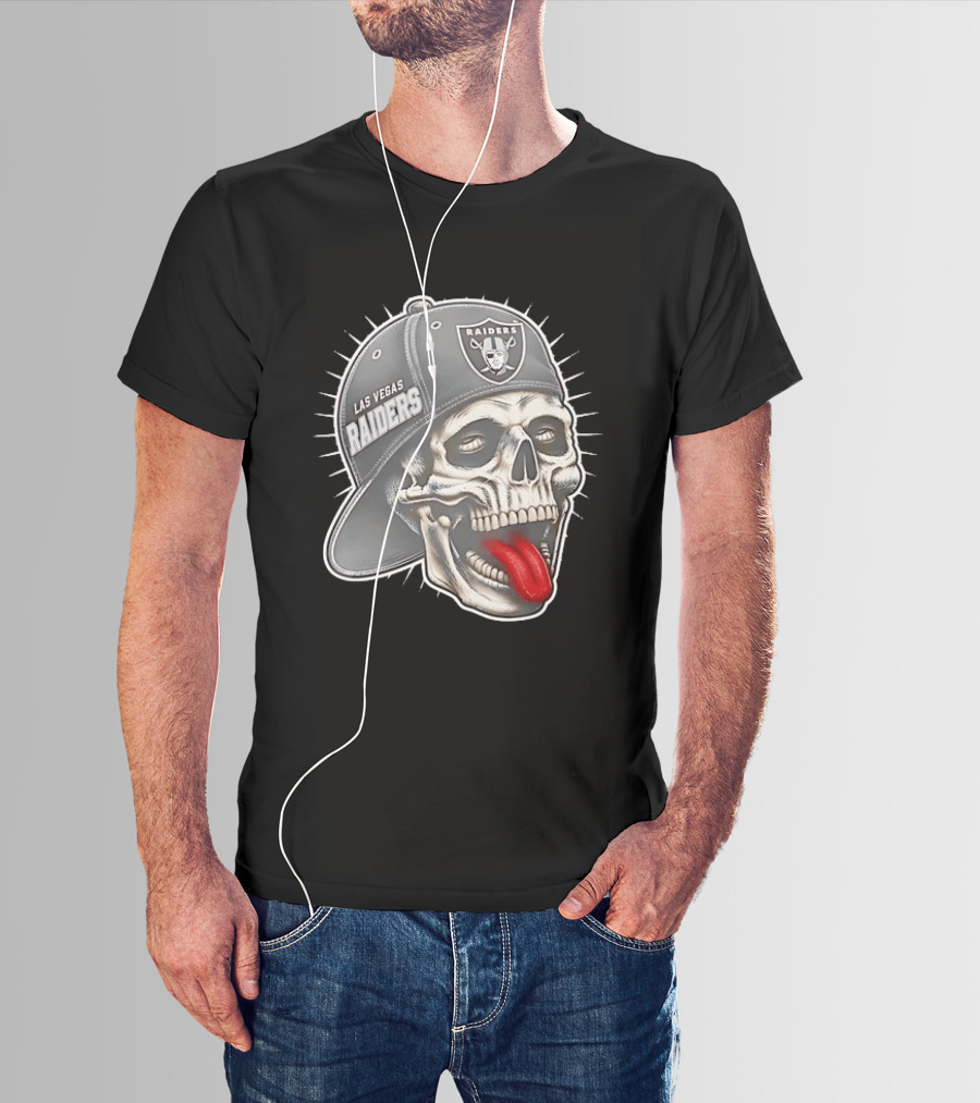 Las Vegas Raiders Skull Tongue Out Cap Raider Nation Football T-Shirt