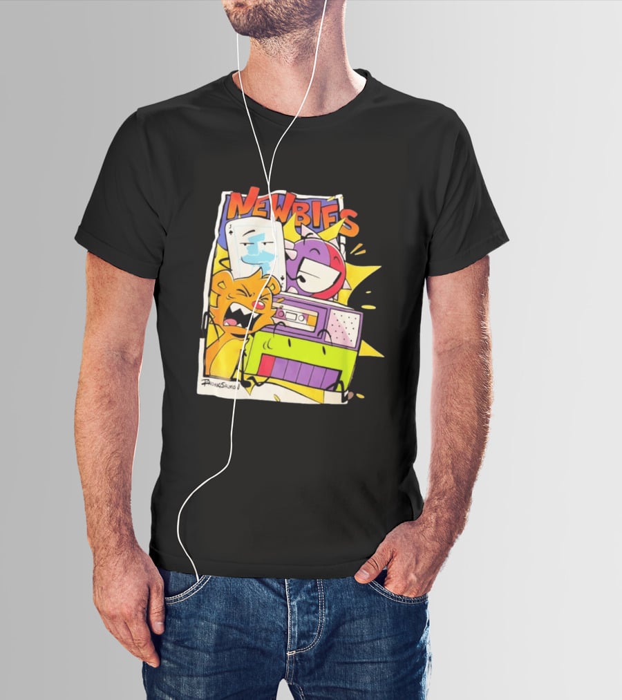 Newbies RaidingSalmon Cartoon Boombox And Cards Explosion T-Shirt