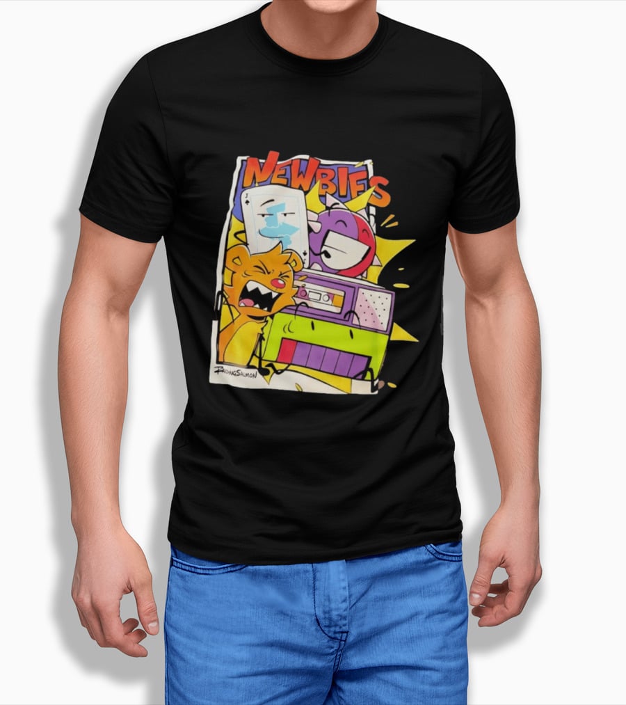 Newbies RaidingSalmon Cartoon Boombox And Cards Explosion T-Shirt