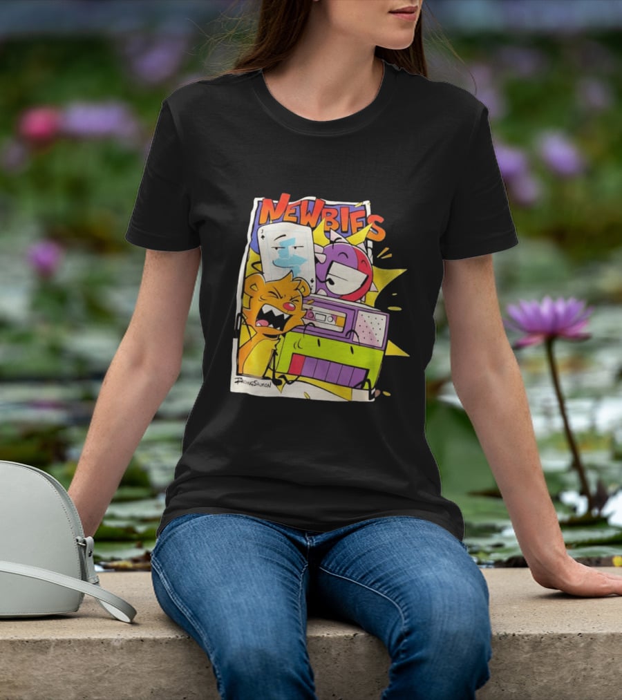 Newbies RaidingSalmon Cartoon Boombox And Cards Explosion T-Shirt