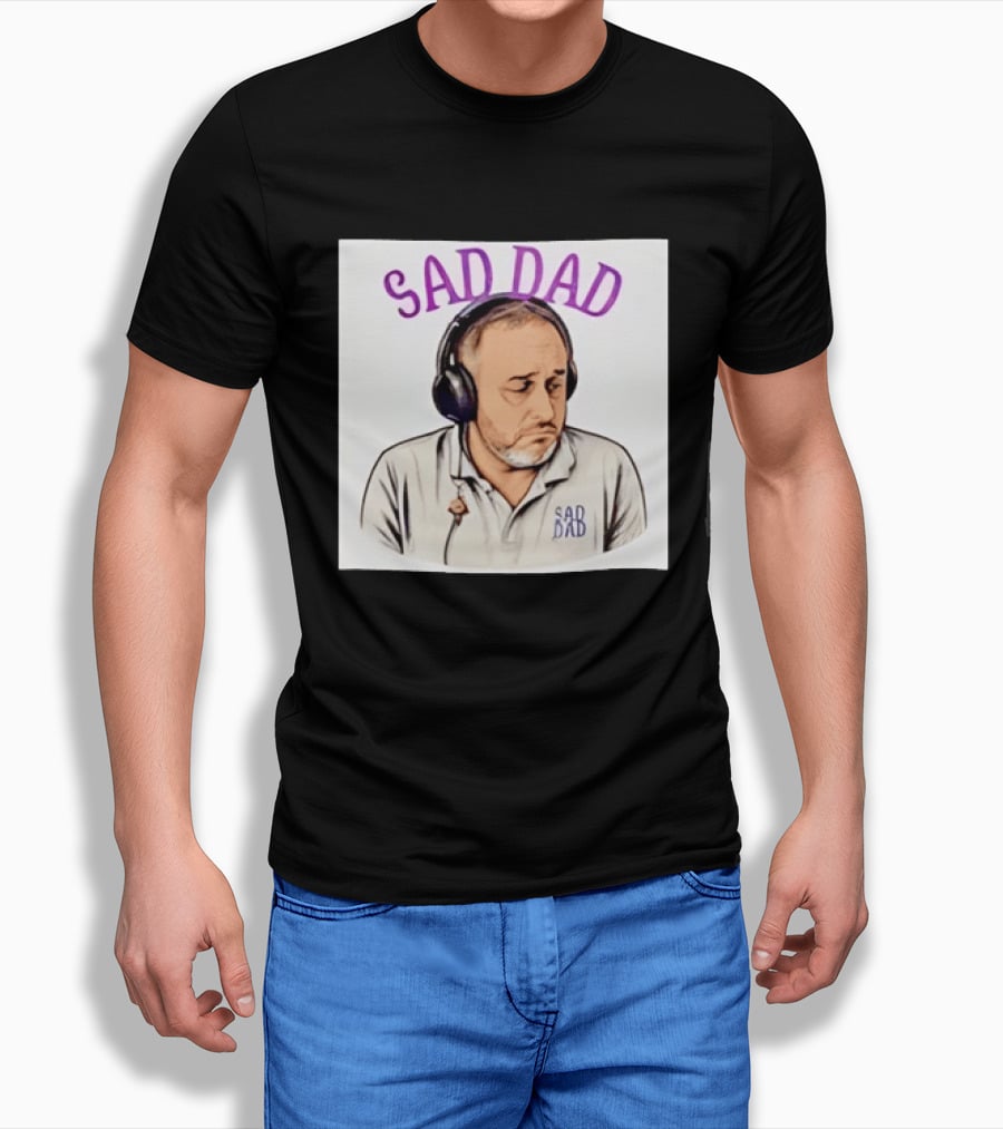 Sad Dad Headphones Fatherhood Parenting Mood T-Shirt