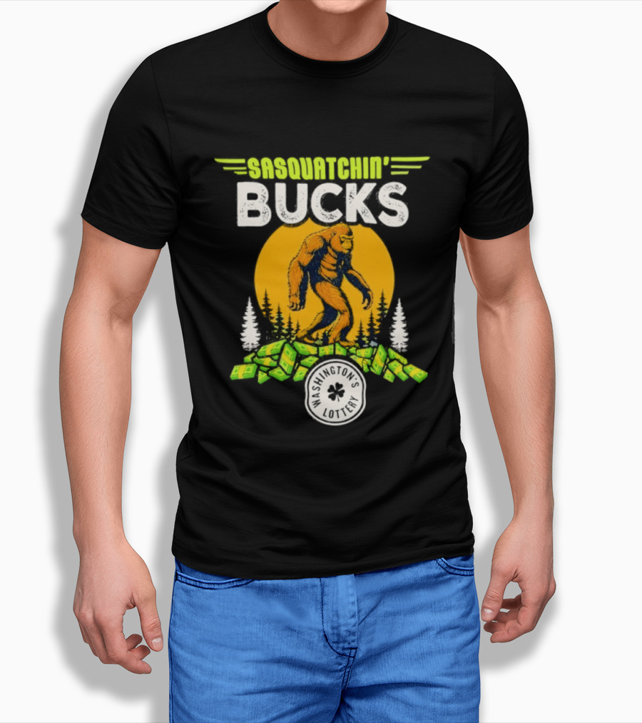 Sasquatchin' Bucks Bigfoot Money Walk And Trees T-Shirt