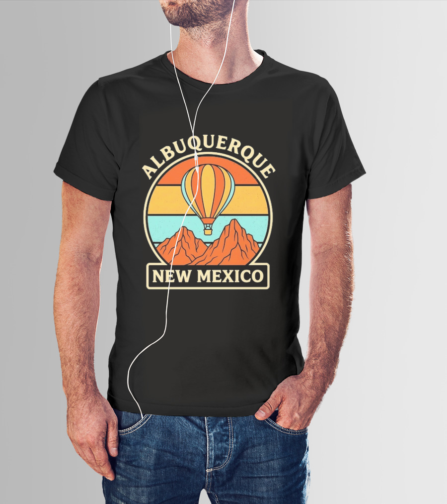 Albuquerque New Mexico Hot Air Balloon Over Mountains T-Shirt