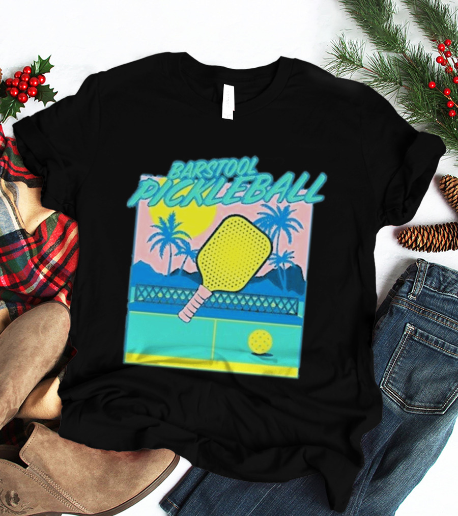 Barstool Pickleball Tropical Retro Paddle And Palm Trees T-Shirt