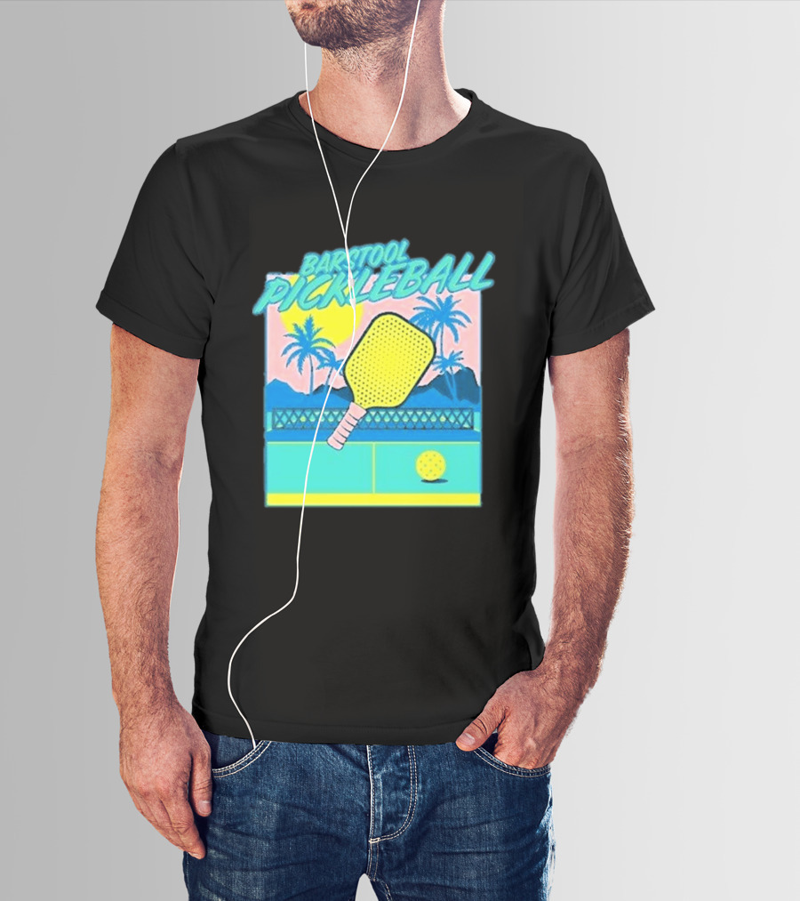 Barstool Pickleball Tropical Retro Paddle And Palm Trees T-Shirt