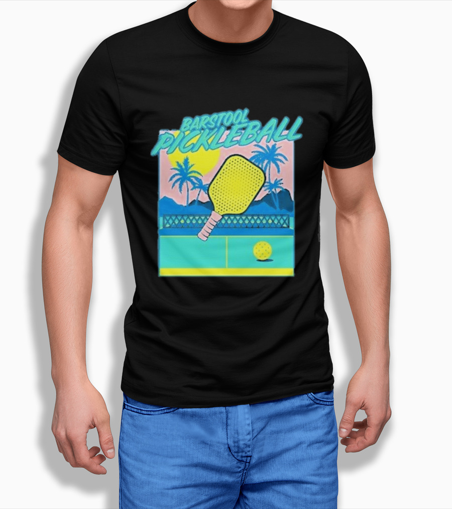 Barstool Pickleball Tropical Retro Paddle And Palm Trees T-Shirt