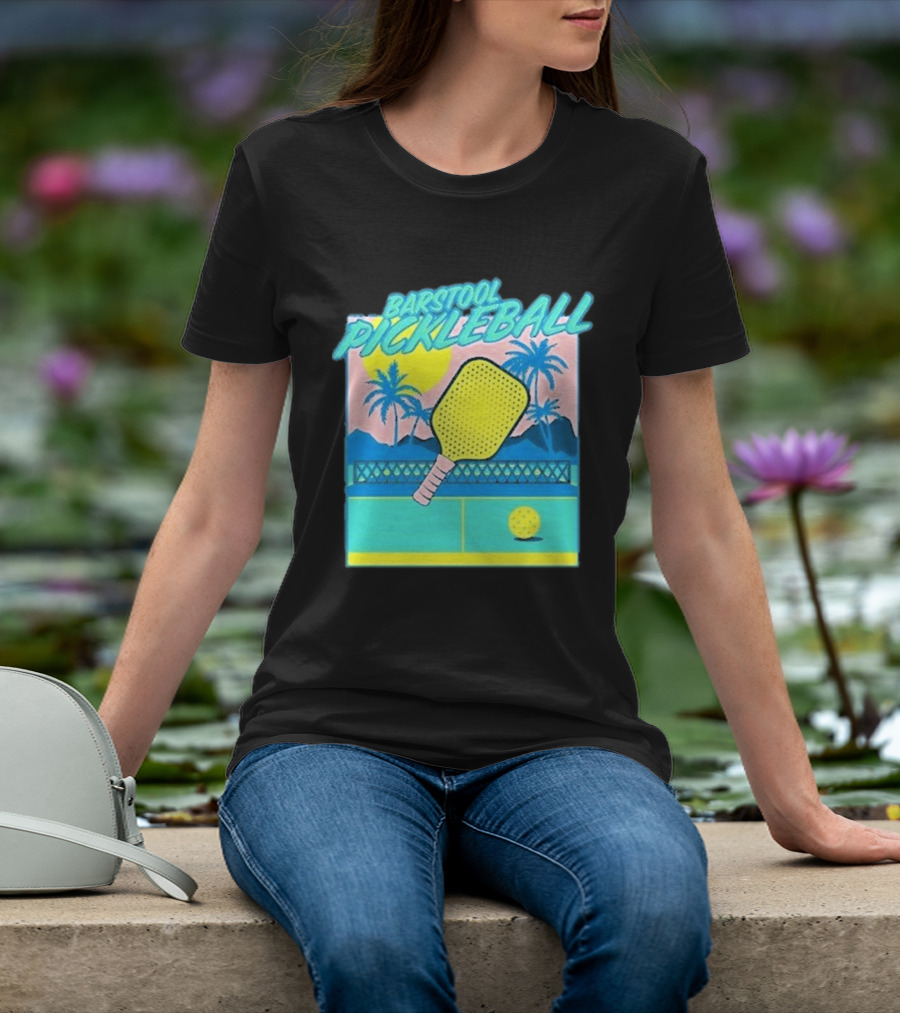 Barstool Pickleball Tropical Retro Paddle And Palm Trees T-Shirt