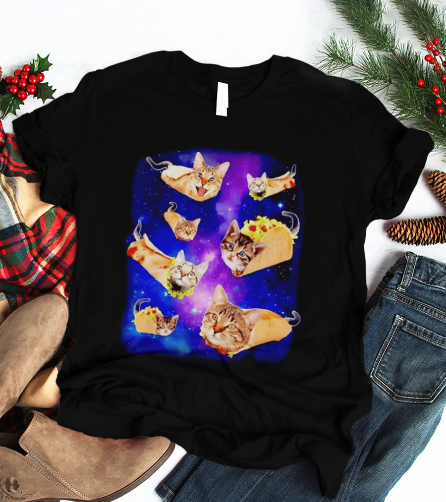 Cats In Space With Tacos And Burritos Taco Cat Cosmic Adventure T-Shirt