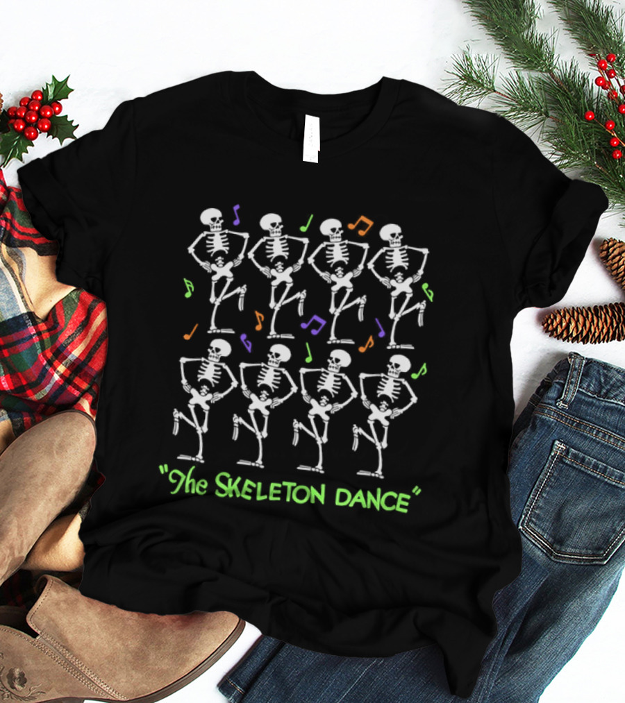 Dancing Skeletons Cartoon The Skeleton Dance Music Notes T-Shirt