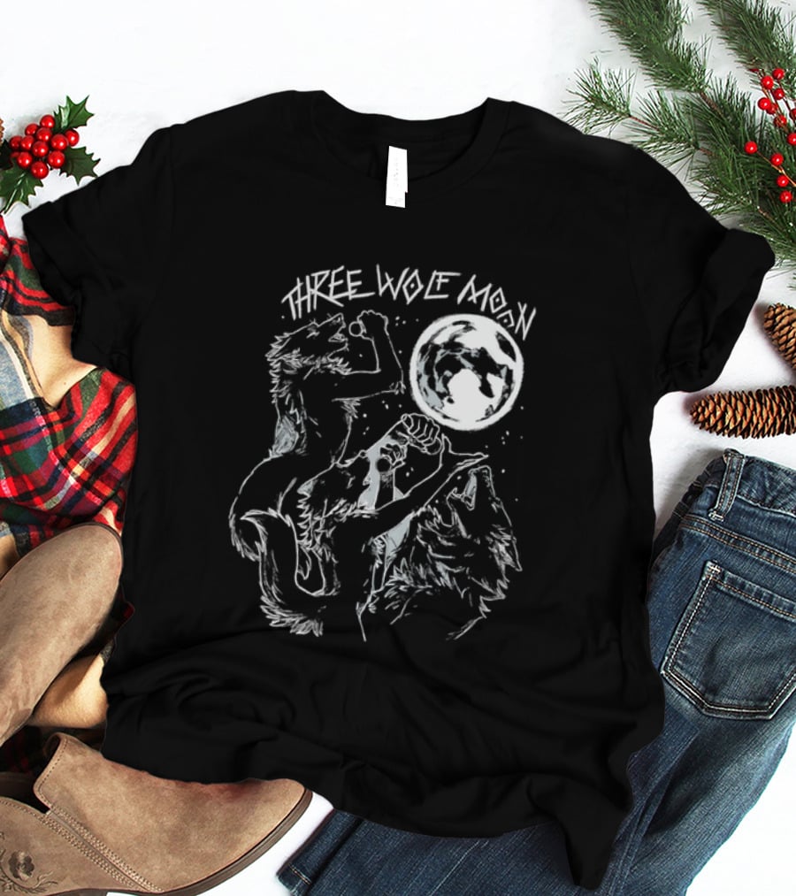 Three Wolf Moon Singing Wolves Howling Meme Moon Phases T-Shirt