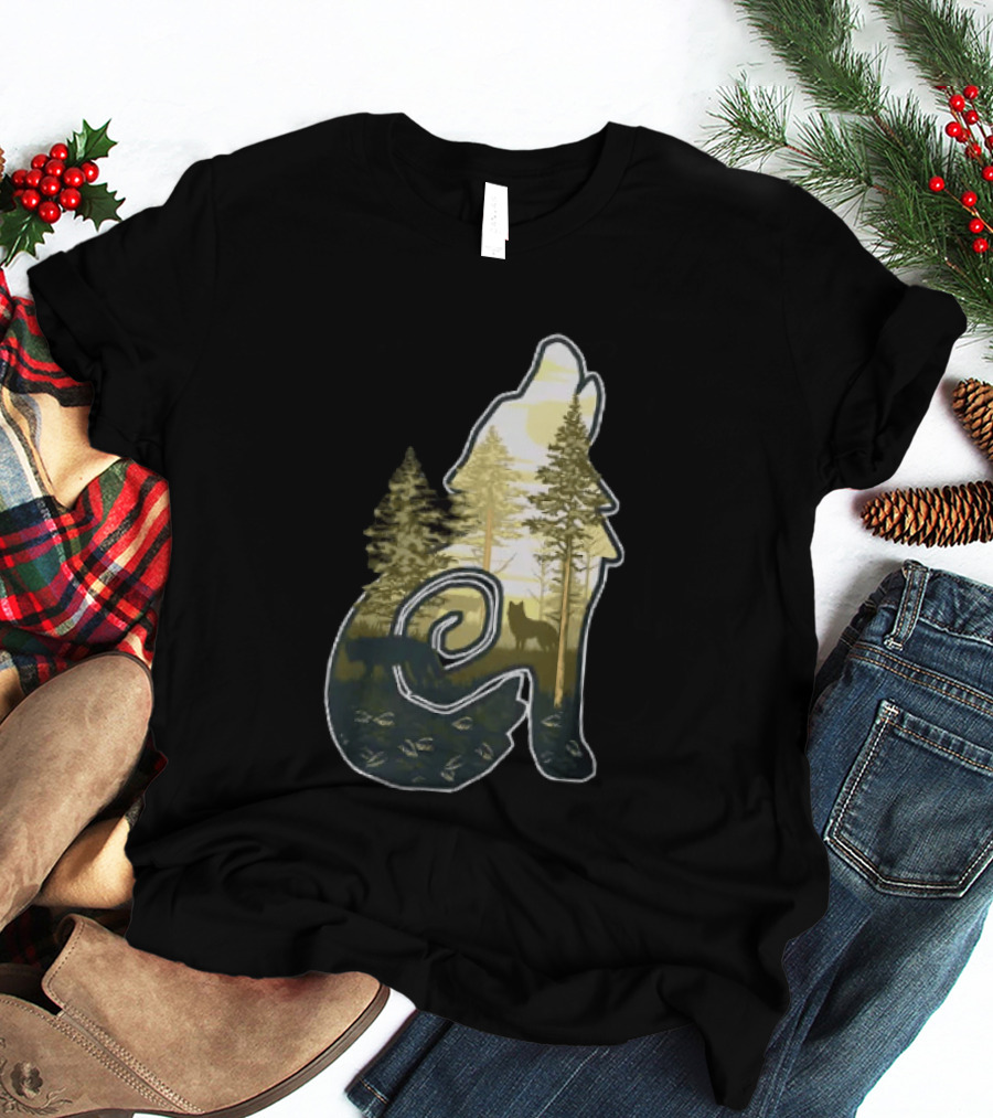 Wolf Howling Forest Scene Fahlo Nature Wildlife T-Shirt