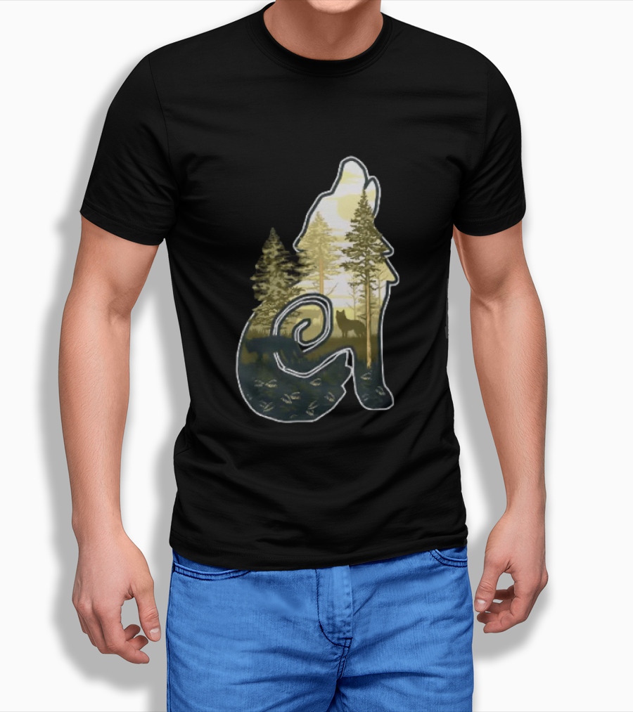 Wolf Howling Forest Scene Fahlo Nature Wildlife T-Shirt