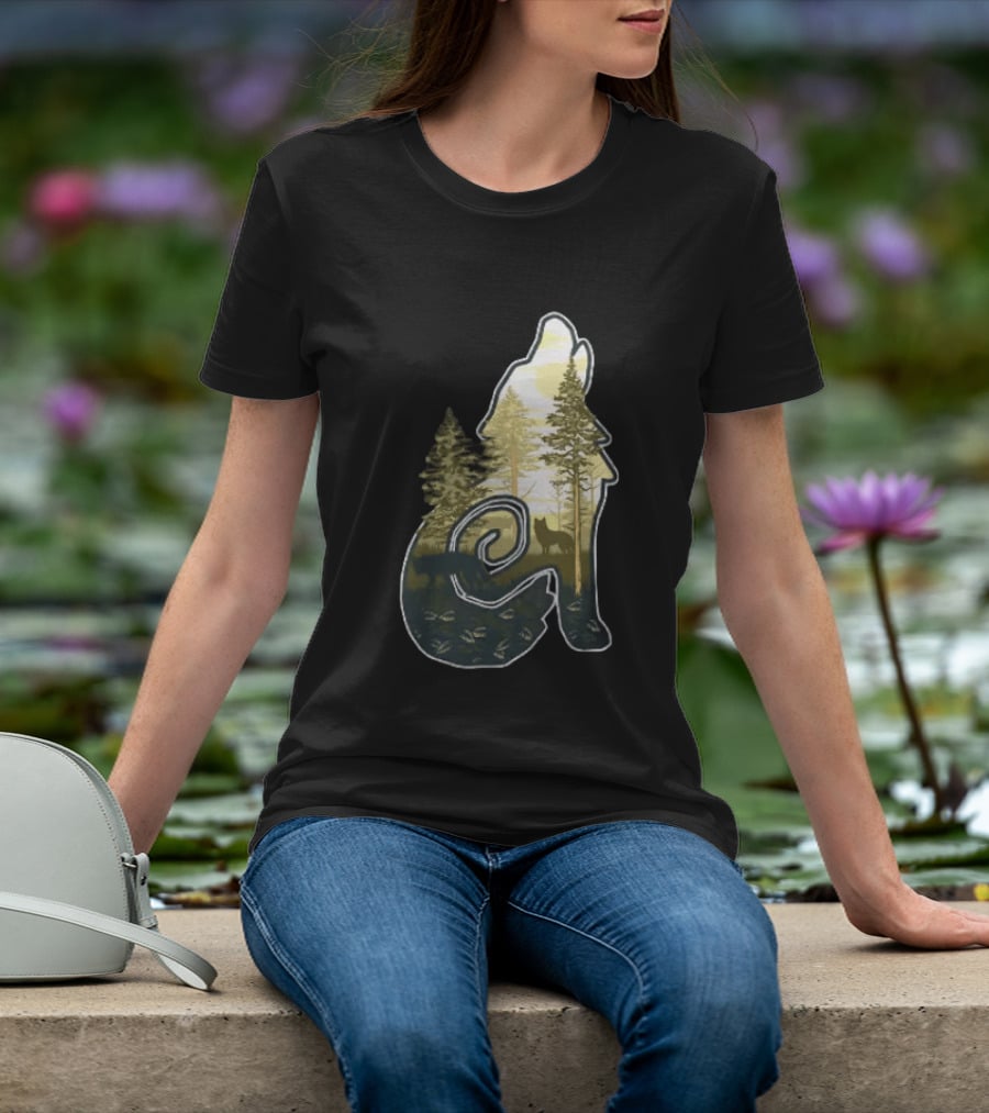 Wolf Howling Forest Scene Fahlo Nature Wildlife T-Shirt